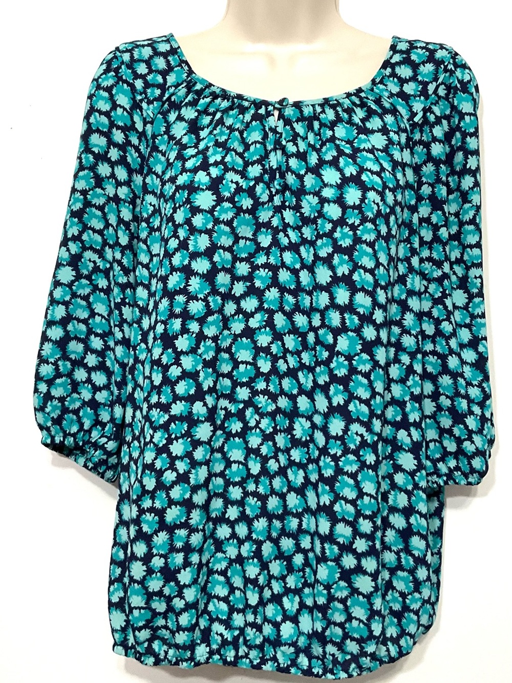 LOFT Navy and Teal Floral Peasant Tunic